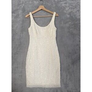 Suzi Chin Maggy Boutique Ivory Sequin Dress Size 10 Formal Evening